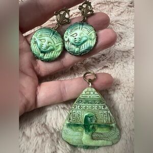 Vintage Green Egyptian-Revival Jewelry Set…Estate Pieces